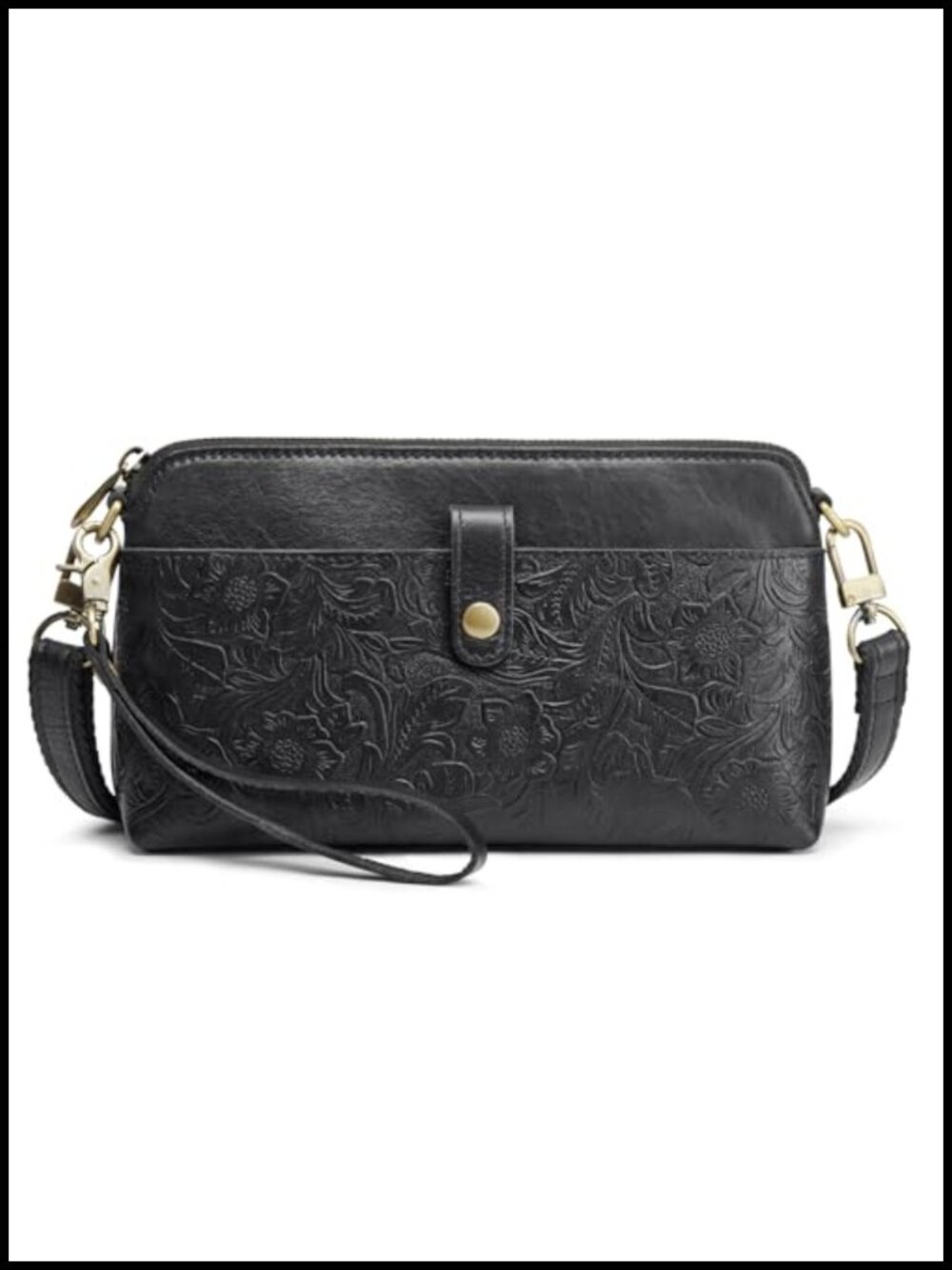 Full Grain Leather Crossbody Bag RFID Blocking Wristlet 2 Straps